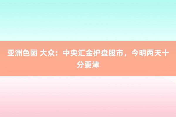亚洲色图 大众：中央汇金护盘股市，今明两天十分要津